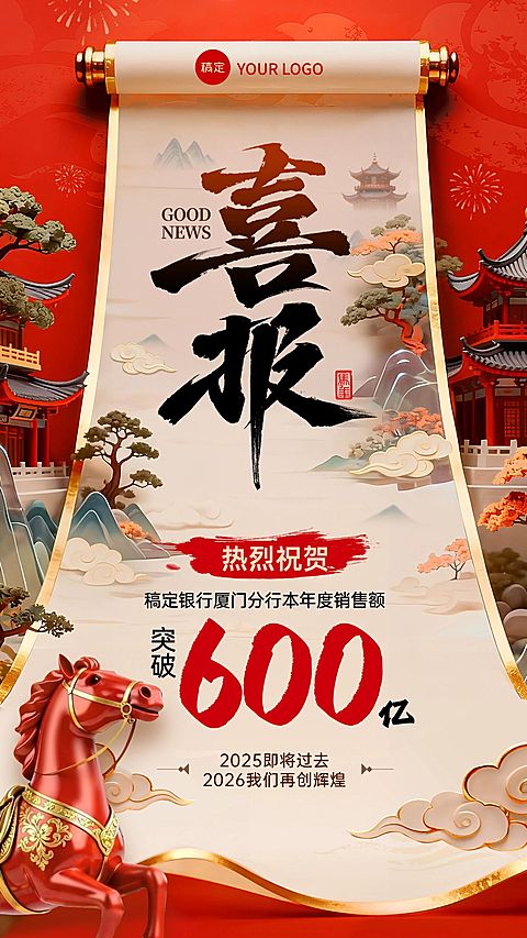 马年中式感业绩喜报手机海报
