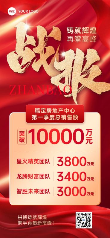 喜报战报红金配色艺术大字全屏海报AIG预览效果