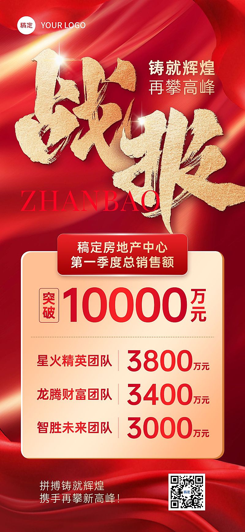 喜报战报红金配色艺术大字全屏海报AIG