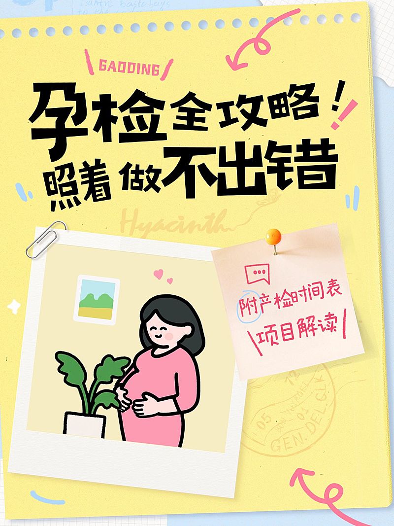母婴亲子孕产孕检攻略指南分享趣味插画风爆款大字小红书封面