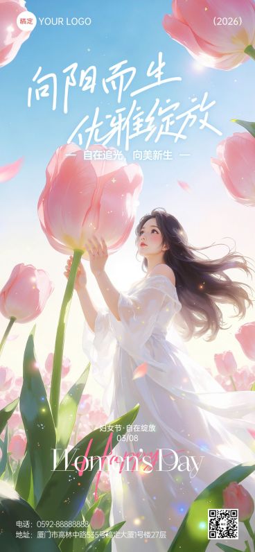 三八妇女节女神女王节节日祝福通用唯美感全屏竖版海报预览效果
