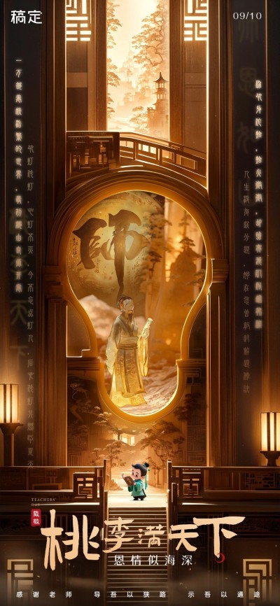 教师节节日祝福正负型全屏竖版海报AIGC