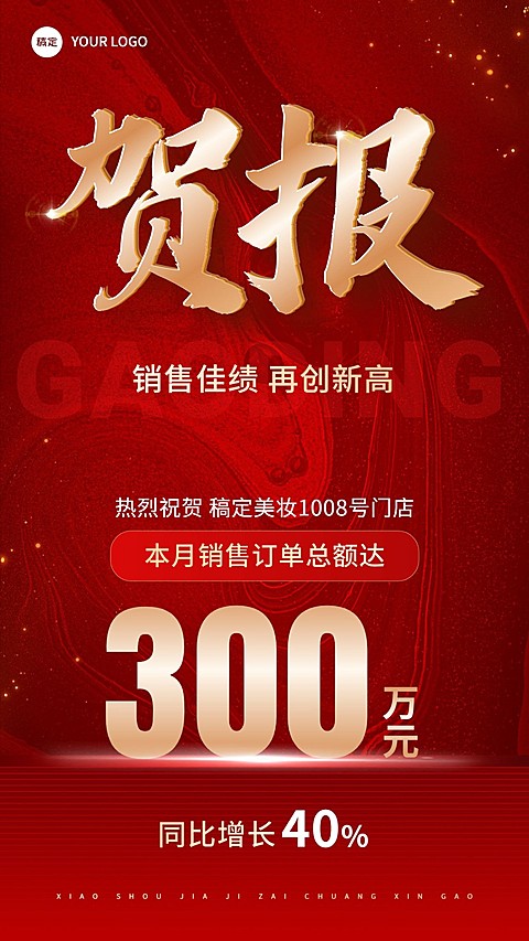 商品零售销售业绩表彰喜报贺报大字手机海报