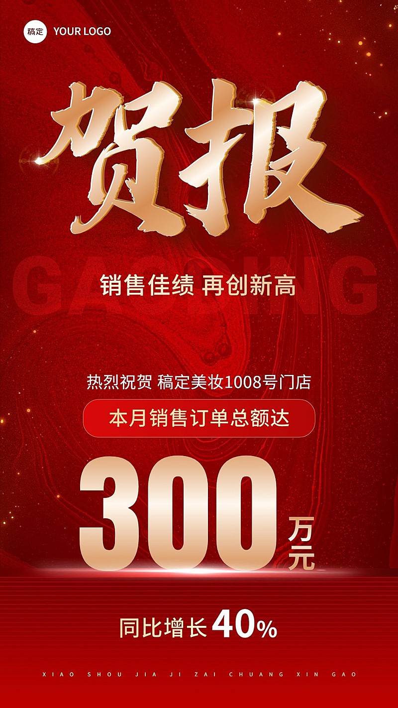 商品零售销售业绩表彰喜报贺报大字手机海报