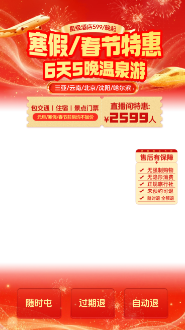 寒假春节旅游温泉度假直播贴片组合预览效果