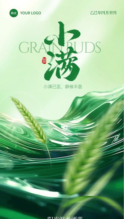 小满节气祝福弥散肌理小麦光感海报AIGC
