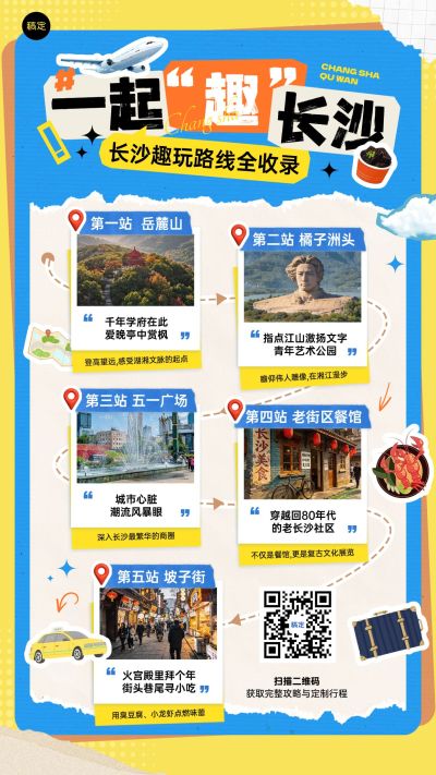 旅游出行通用线路营销长沙旅游路线竖版海报