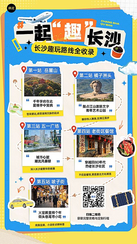 旅游出行通用线路营销长沙旅游路线竖版海报