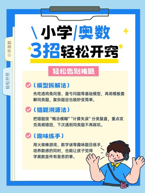 教育培训小学奥数学习技巧分享小红书配图预览效果
