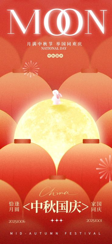 中秋国庆双节祝福喜庆感全屏竖版海报AIGC预览效果