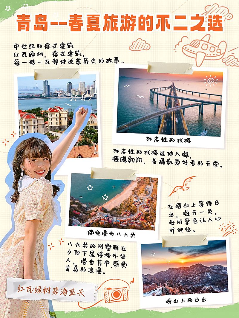 春夏旅游攻略手帐风小红书配图aigc