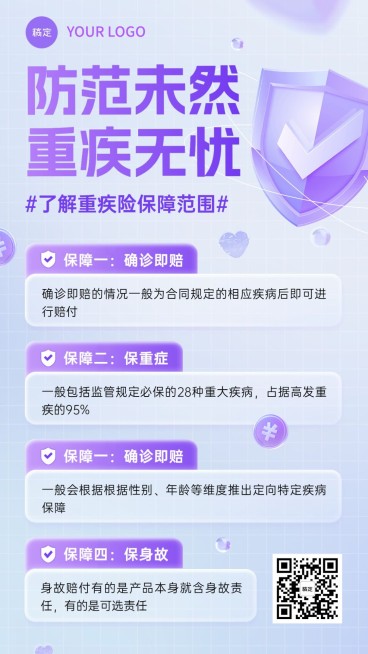 金融重疾保险知识科普理念推广手机海报套装预览效果