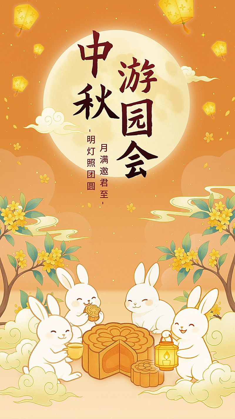 插画中秋国庆线下商场活动竖版海报AIGC