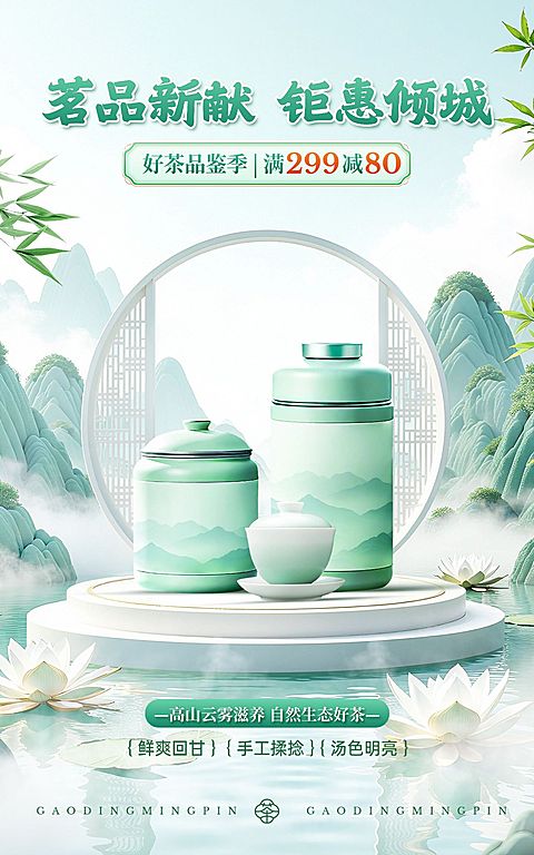 茶叶产品营销展示中式感电商竖版海报AIGC