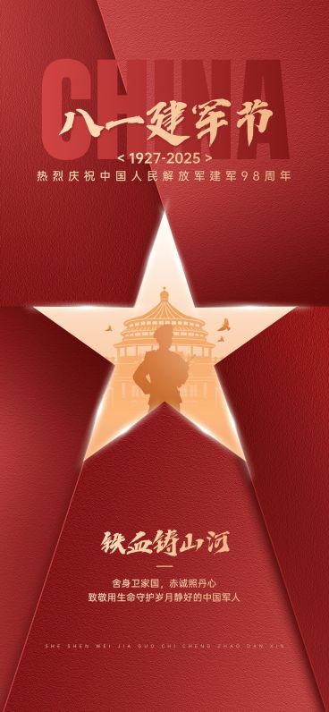 建军节节日祝福现代感全屏竖版海报预览效果