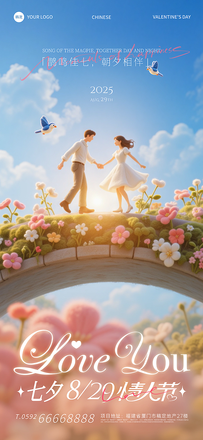 七夕节祝福浪漫感全屏竖版海报AIGC