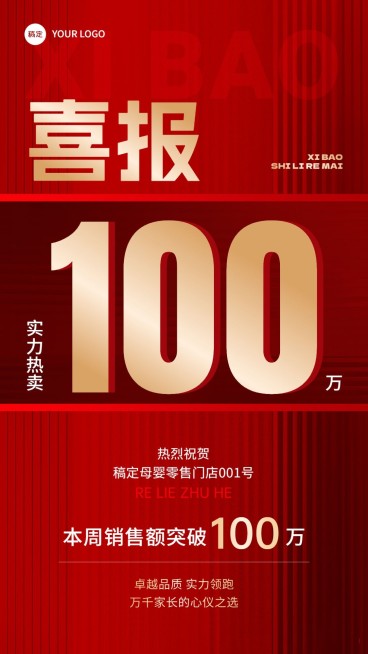 商品零售销售业绩表彰喜报大字喜庆手机海报AIGC预览效果