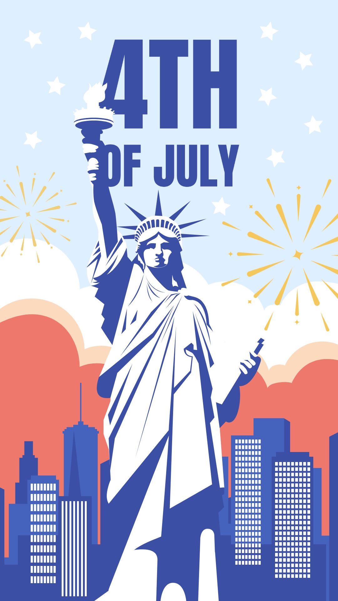 Fourth of July USA Independence Day Statue of Liberty Illustration Celebrations Instagram Story Image