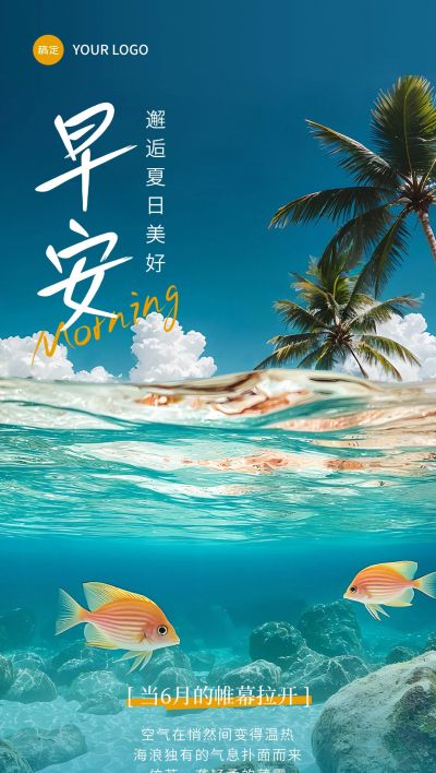 早安励志海洋实景日签AIGC
