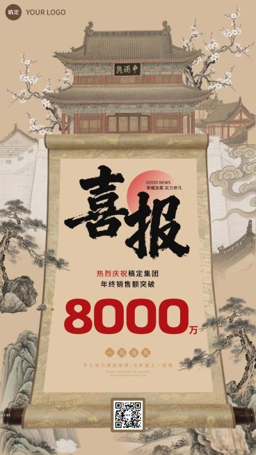 春节年终业绩通用竖版海报预览效果