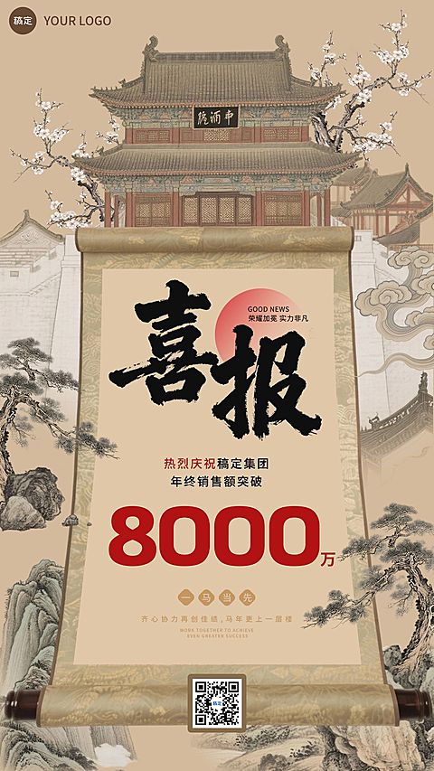 春节年终业绩通用竖版海报