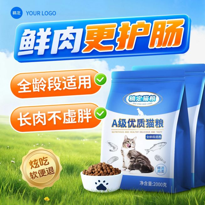 宠物用品猫粮狗粮草地背景商品主图预览效果