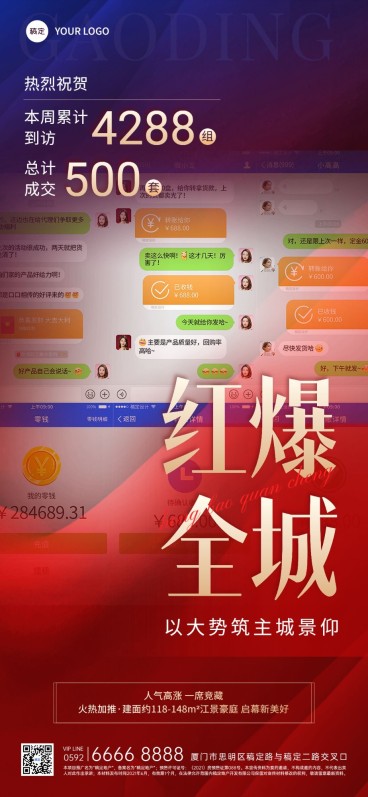 房地产销售中介加推业绩表彰喜报晒单全屏海报预览效果