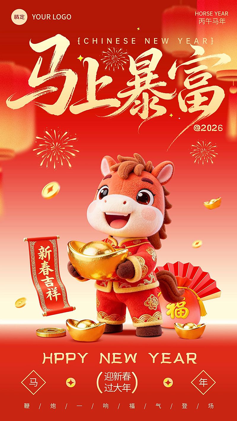 春节节日祝福通用喜庆感手机海报