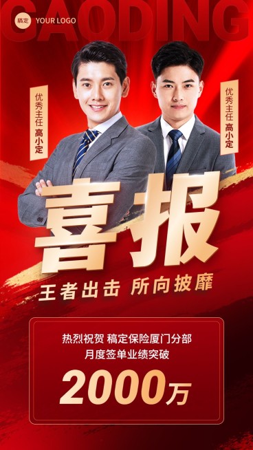 金融保险团队业绩表彰喜报贺报多人手机海报预览效果