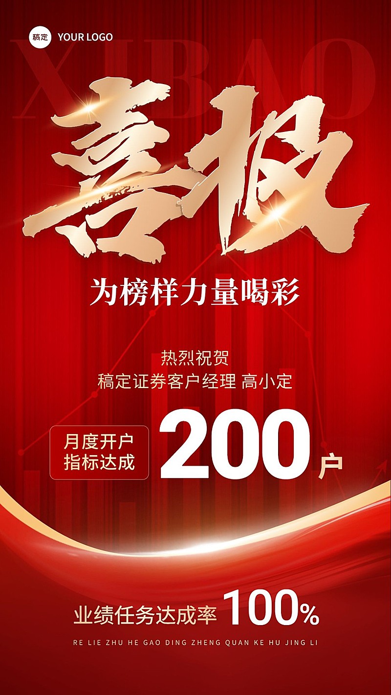 金融证券销售业绩表彰喜报大字喜庆手机海报