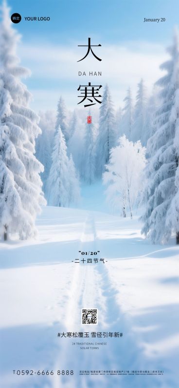 大寒节气祝福实景感雪地通用全屏竖版海报预览效果