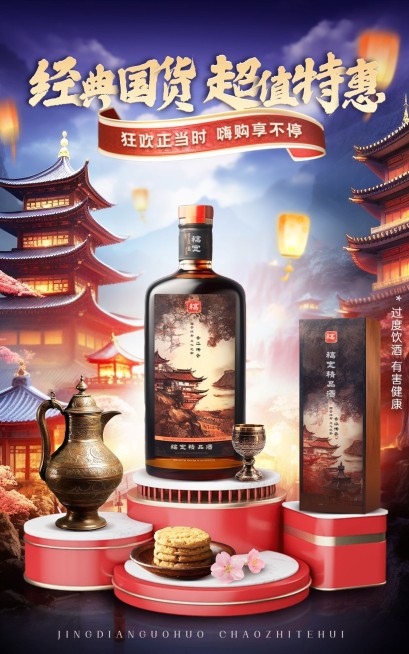 合成大场景双11食品酒茶电商竖版海报-AIGC预览效果