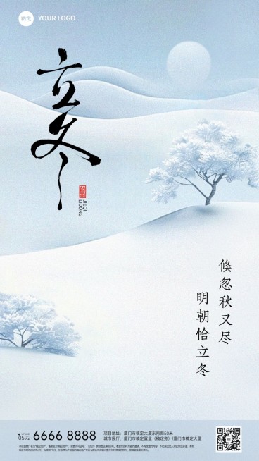 立冬节气祝福抽象肌理雪地竖版手机海报预览效果