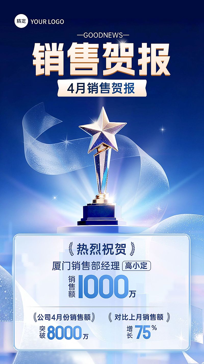 蓝色渐变商务感业绩喜报