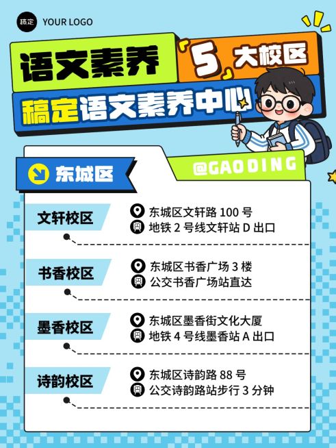 教育培训K12教育语文素养招生校区介绍小红书配图预览效果