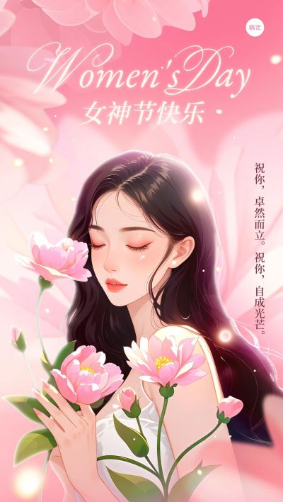 38妇女节唯美感插画女性海报AIGC