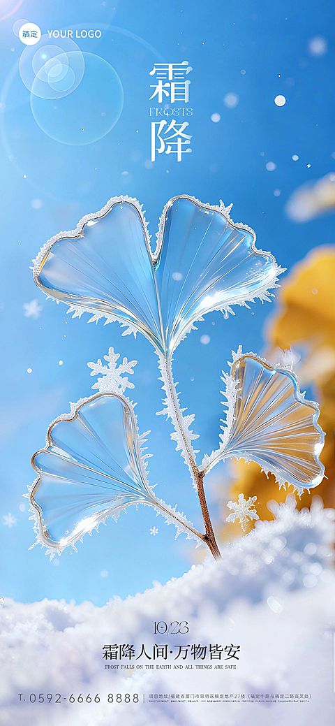 霜降节气祝福实景感全屏竖版海报