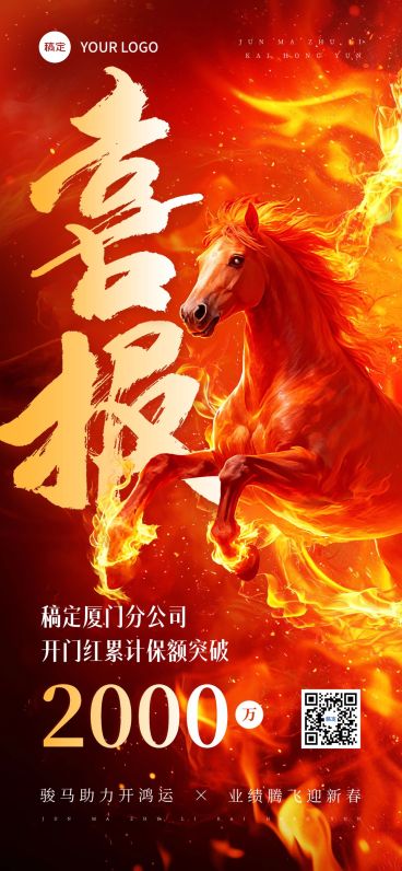 金融马年开门红业绩喜报励志感全屏竖版海报AIGC预览效果