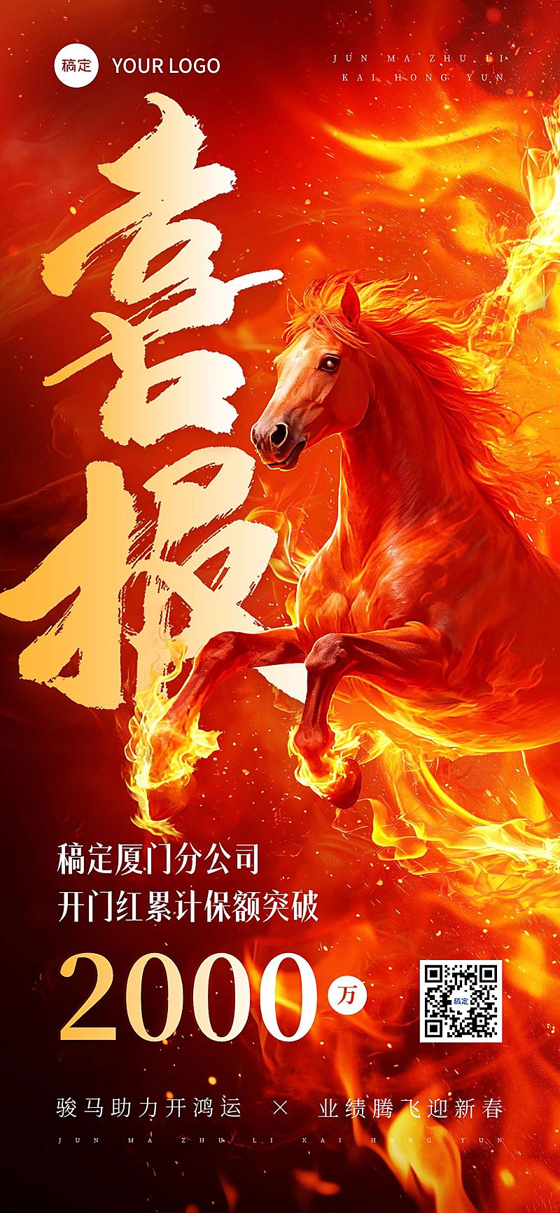 金融马年开门红业绩喜报励志感全屏竖版海报AIGC