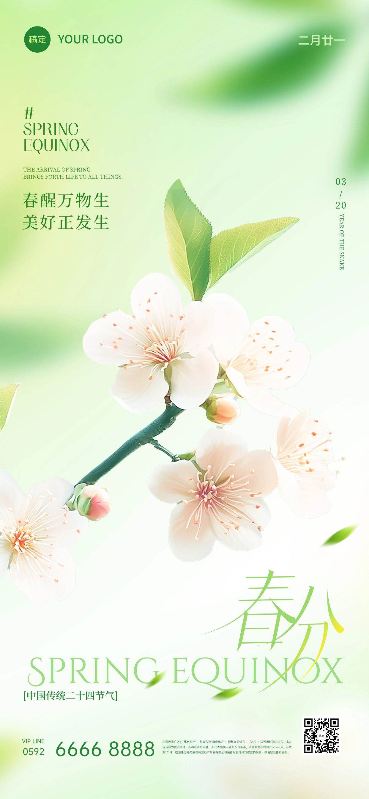 春分节气清新弥散花朵海报AIGC