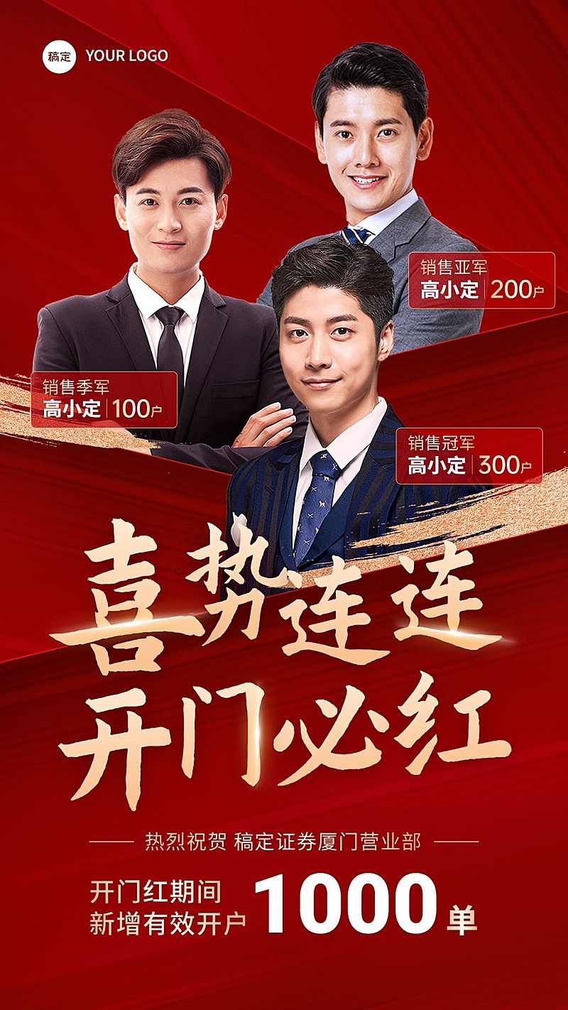 金融证券团队业绩表彰喜报多人手机海报