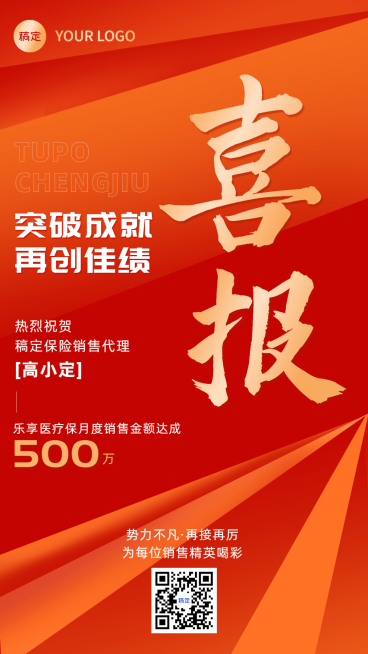 金融保险销售业绩表彰喜报贺报手机海报预览效果