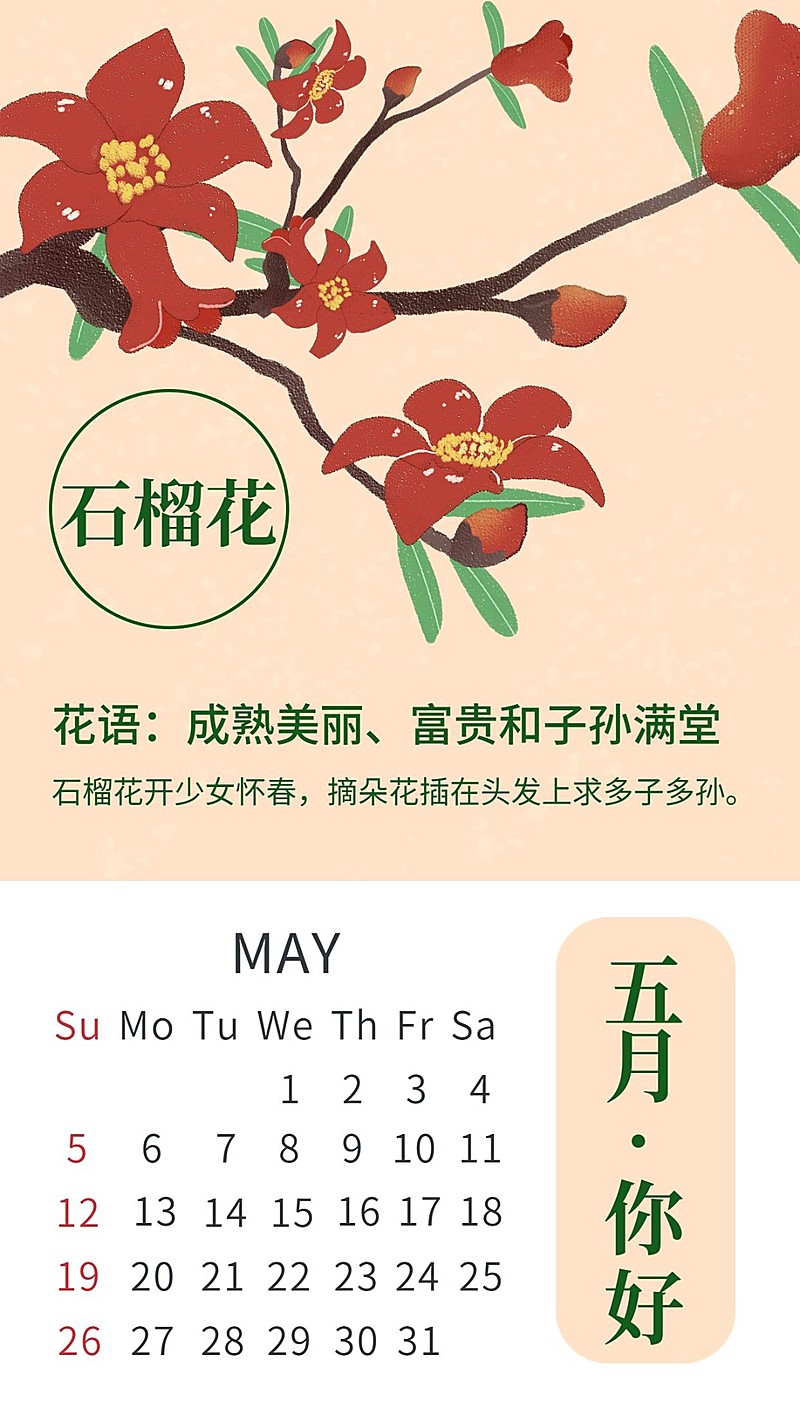 通用5月你好祝福卡通手机海报