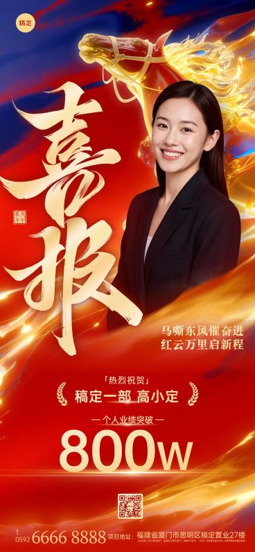 金融保险开门红业绩喜报马年全屏竖版海报AIGC预览效果