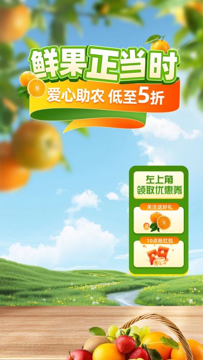 果蔬生鲜实景水果助农直播背景贴片组合aigc