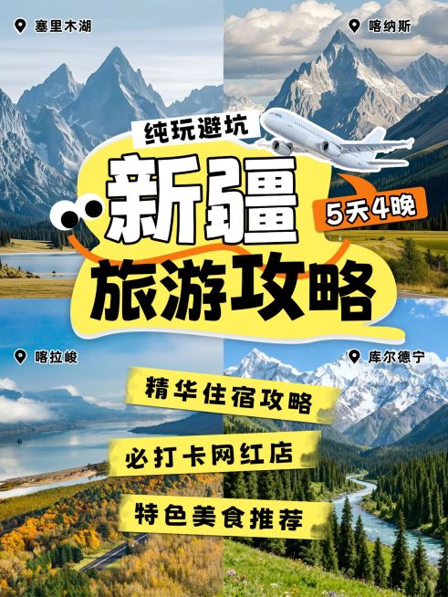 旅游出行新疆旅游攻略指南拼图小红书封面预览效果