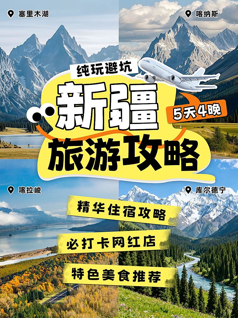 旅游出行新疆旅游攻略指南拼图小红书封面