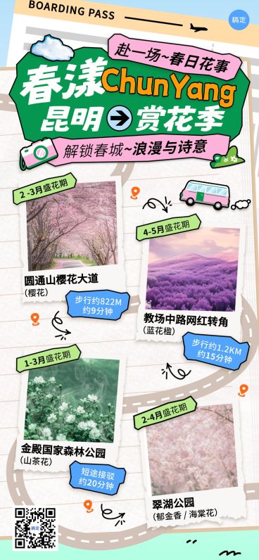 春季旅游出行景点景区云南赏花路线全屏竖版海报预览效果