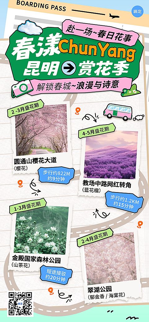 春季旅游出行景点景区云南赏花路线全屏竖版海报
