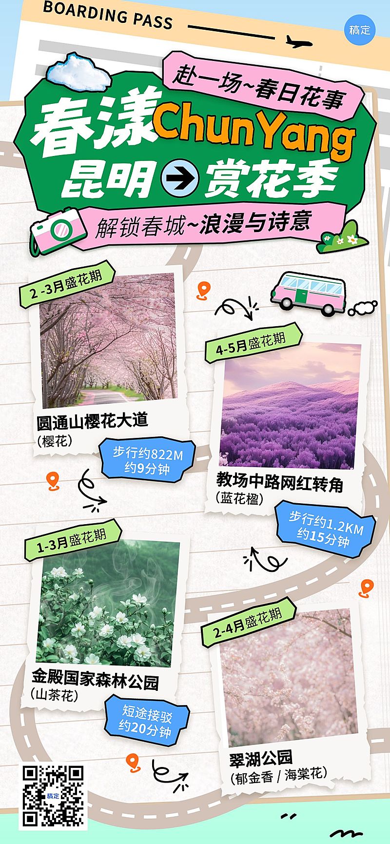 春季旅游出行景点景区云南赏花路线全屏竖版海报